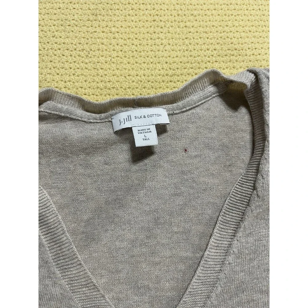 J.Jill V Neck Sweater Size Large Tall Silk Cotton Chic Neutral Classic Preppy